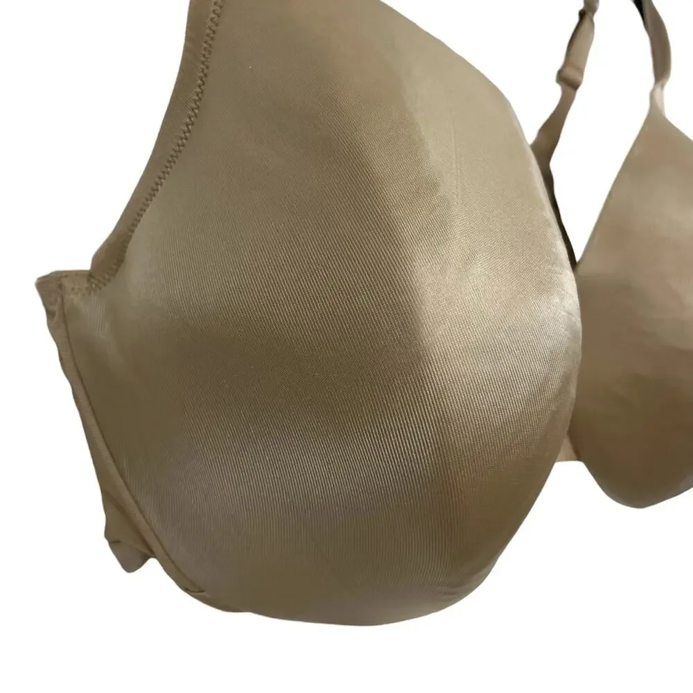 CACIQUE LIGHTLY LINED FULL COVERAGE Beige Tan Smooth Underwire Bra Satin 44DDD